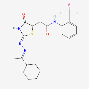 molecular formula C20H23F3N4O2S B6135562 2-{2-[(1-cyclohexylethylidene)hydrazono]-4-hydroxy-2,5-dihydro-1,3-thiazol-5-yl}-N-[2-(trifluoromethyl)phenyl]acetamide 