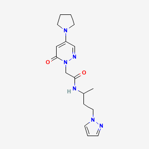 molecular formula C17H24N6O2 B6135852 N-[1-methyl-3-(1H-pyrazol-1-yl)propyl]-2-[6-oxo-4-(1-pyrrolidinyl)-1(6H)-pyridazinyl]acetamide 