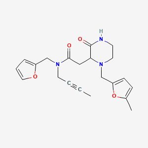molecular formula C21H25N3O4 B6135927 N-2-butyn-1-yl-N-(2-furylmethyl)-2-{1-[(5-methyl-2-furyl)methyl]-3-oxo-2-piperazinyl}acetamide 