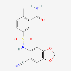 molecular formula C16H13N3O5S B6136023 5-{[(6-cyano-1,3-benzodioxol-5-yl)amino]sulfonyl}-2-methylbenzamide 