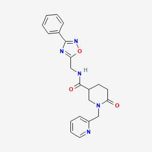 molecular formula C21H21N5O3 B6136353 6-oxo-N-[(3-phenyl-1,2,4-oxadiazol-5-yl)methyl]-1-(2-pyridinylmethyl)-3-piperidinecarboxamide 