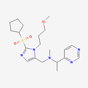 molecular formula C20H31N5O3S B6136357 N-{[2-(cyclopentylsulfonyl)-1-(3-methoxypropyl)-1H-imidazol-5-yl]methyl}-N-methyl-1-(4-pyrimidinyl)ethanamine 