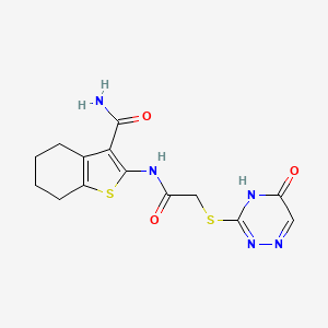 molecular formula C14H15N5O3S2 B6136382 2-({[(5-oxo-4,5-dihydro-1,2,4-triazin-3-yl)thio]acetyl}amino)-4,5,6,7-tetrahydro-1-benzothiophene-3-carboxamide 