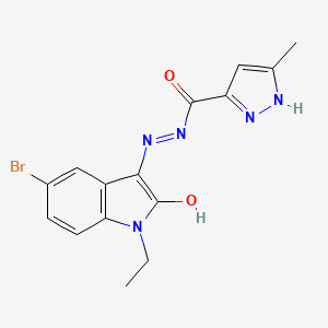 molecular formula C15H14BrN5O2 B6136384 N'-(5-bromo-1-ethyl-2-oxo-1,2-dihydro-3H-indol-3-ylidene)-3-methyl-1H-pyrazole-5-carbohydrazide 