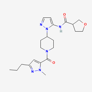 molecular formula C21H30N6O3 B6136407 N-(1-{1-[(1-methyl-3-propyl-1H-pyrazol-5-yl)carbonyl]-4-piperidinyl}-1H-pyrazol-5-yl)tetrahydro-3-furancarboxamide 