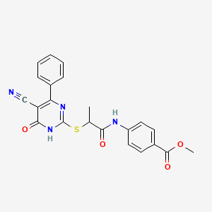molecular formula C22H18N4O4S B6136734 methyl 4-({2-[(5-cyano-6-oxo-4-phenyl-1,6-dihydro-2-pyrimidinyl)thio]propanoyl}amino)benzoate 