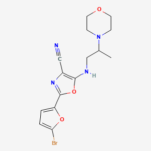 molecular formula C15H17BrN4O3 B6136813 2-(5-bromo-2-furyl)-5-{[2-(4-morpholinyl)propyl]amino}-1,3-oxazole-4-carbonitrile 