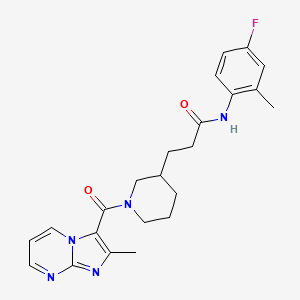 molecular formula C23H26FN5O2 B6137112 N-(4-fluoro-2-methylphenyl)-3-{1-[(2-methylimidazo[1,2-a]pyrimidin-3-yl)carbonyl]-3-piperidinyl}propanamide 