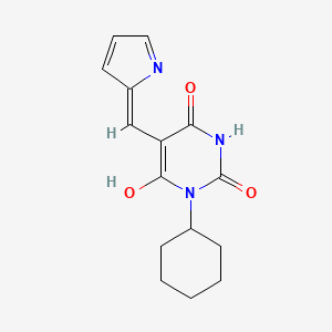 molecular formula C15H17N3O3 B6137190 1-cyclohexyl-5-(1H-pyrrol-2-ylmethylene)-2,4,6(1H,3H,5H)-pyrimidinetrione 