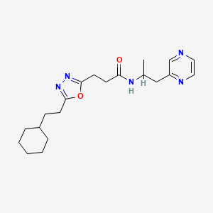 molecular formula C20H29N5O2 B6137332 3-[5-(2-cyclohexylethyl)-1,3,4-oxadiazol-2-yl]-N-[1-methyl-2-(2-pyrazinyl)ethyl]propanamide 