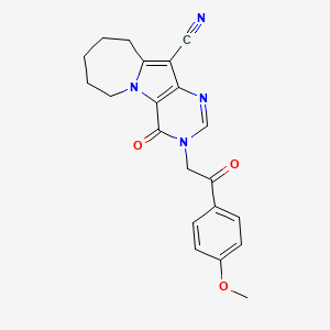 molecular formula C21H20N4O3 B6137438 3-[2-(4-methoxyphenyl)-2-oxoethyl]-4-oxo-4,6,7,8,9,10-hexahydro-3H-pyrimido[4',5':4,5]pyrrolo[1,2-a]azepine-11-carbonitrile 