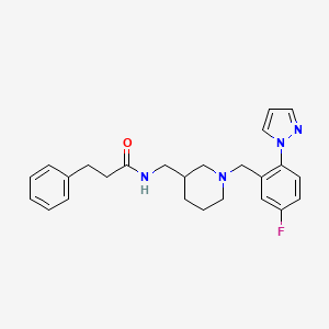 molecular formula C25H29FN4O B6137571 N-({1-[5-fluoro-2-(1H-pyrazol-1-yl)benzyl]-3-piperidinyl}methyl)-3-phenylpropanamide 