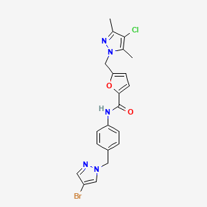 molecular formula C21H19BrClN5O2 B6137584 N-{4-[(4-bromo-1H-pyrazol-1-yl)methyl]phenyl}-5-[(4-chloro-3,5-dimethyl-1H-pyrazol-1-yl)methyl]-2-furamide 