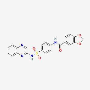 molecular formula C22H16N4O5S B6137726 N-{4-[(2-quinoxalinylamino)sulfonyl]phenyl}-1,3-benzodioxole-5-carboxamide 