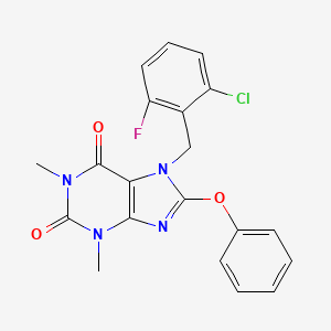 molecular formula C20H16ClFN4O3 B6137731 7-(2-chloro-6-fluorobenzyl)-1,3-dimethyl-8-phenoxy-3,7-dihydro-1H-purine-2,6-dione 