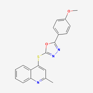 molecular formula C19H15N3O2S B6137769 4-{[5-(4-methoxyphenyl)-1,3,4-oxadiazol-2-yl]thio}-2-methylquinoline 