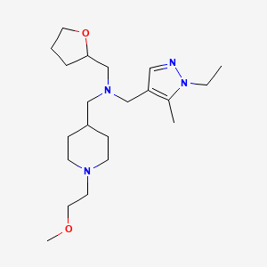 molecular formula C21H38N4O2 B6138008 1-(1-ethyl-5-methyl-1H-pyrazol-4-yl)-N-{[1-(2-methoxyethyl)-4-piperidinyl]methyl}-N-(tetrahydro-2-furanylmethyl)methanamine 