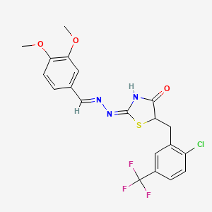 molecular formula C20H17ClF3N3O3S B6138101 3,4-dimethoxybenzaldehyde {5-[2-chloro-5-(trifluoromethyl)benzyl]-4-oxo-1,3-thiazolidin-2-ylidene}hydrazone 