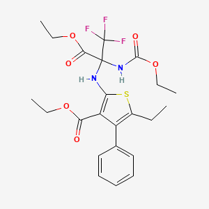 molecular formula C23H27F3N2O6S B6138131 ethyl 2-({1-(ethoxycarbonyl)-1-[(ethoxycarbonyl)amino]-2,2,2-trifluoroethyl}amino)-5-ethyl-4-phenylthiophene-3-carboxylate 