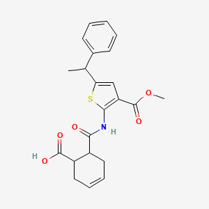 molecular formula C22H23NO5S B6138243 6-({[3-(methoxycarbonyl)-5-(1-phenylethyl)-2-thienyl]amino}carbonyl)-3-cyclohexene-1-carboxylic acid 