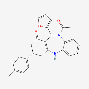 molecular formula C26H24N2O3 B6138280 10-acetyl-11-(2-furyl)-3-(4-methylphenyl)-2,3,4,5,10,11-hexahydro-1H-dibenzo[b,e][1,4]diazepin-1-one 