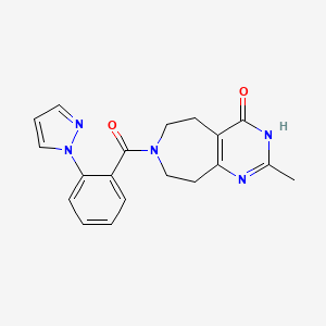 molecular formula C19H19N5O2 B6138331 2-methyl-7-[2-(1H-pyrazol-1-yl)benzoyl]-3,5,6,7,8,9-hexahydro-4H-pyrimido[4,5-d]azepin-4-one 