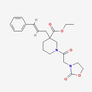 ethyl 1-[(2-oxo-1,3-oxazolidin-3-yl)acetyl]-3-[(2E)-3-phenyl-2-propen-1-yl]-3-piperidinecarboxylate