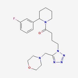 molecular formula C21H29FN6O2 B6138507 4-[(1-{4-[2-(3-fluorophenyl)-1-piperidinyl]-4-oxobutyl}-1H-tetrazol-5-yl)methyl]morpholine 