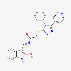 molecular formula C23H17N7O2S B6138619 N'-(2-oxo-1,2-dihydro-3H-indol-3-ylidene)-2-{[4-phenyl-5-(4-pyridinyl)-4H-1,2,4-triazol-3-yl]thio}acetohydrazide 
