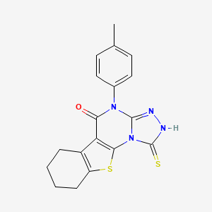 molecular formula C18H16N4OS2 B6138636 1-mercapto-4-(4-methylphenyl)-6,7,8,9-tetrahydro[1]benzothieno[3,2-e][1,2,4]triazolo[4,3-a]pyrimidin-5(4H)-one 