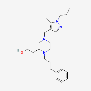 molecular formula C23H36N4O B6138639 2-[4-[(5-methyl-1-propyl-1H-pyrazol-4-yl)methyl]-1-(3-phenylpropyl)-2-piperazinyl]ethanol 