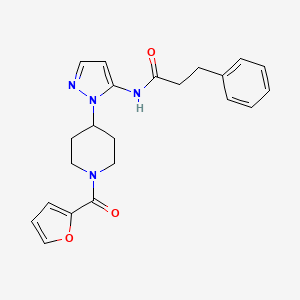 molecular formula C22H24N4O3 B6138668 N-{1-[1-(2-furoyl)-4-piperidinyl]-1H-pyrazol-5-yl}-3-phenylpropanamide 