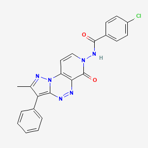 molecular formula C22H15ClN6O2 B6138676 4-chloro-N-(2-methyl-6-oxo-3-phenylpyrazolo[5,1-c]pyrido[4,3-e][1,2,4]triazin-7(6H)-yl)benzamide 