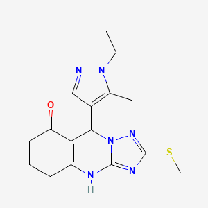 molecular formula C16H20N6OS B6138795 9-(1-ethyl-5-methyl-1H-pyrazol-4-yl)-2-(methylthio)-5,6,7,9-tetrahydro[1,2,4]triazolo[5,1-b]quinazolin-8(4H)-one 