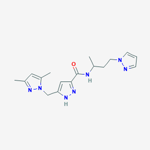 molecular formula C17H23N7O B6138870 5-[(3,5-dimethyl-1H-pyrazol-1-yl)methyl]-N-[1-methyl-3-(1H-pyrazol-1-yl)propyl]-1H-pyrazole-3-carboxamide 