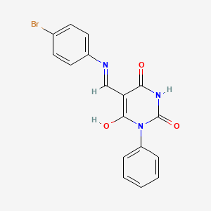 molecular formula C17H12BrN3O3 B6139106 5-{[(4-bromophenyl)amino]methylene}-1-phenyl-2,4,6(1H,3H,5H)-pyrimidinetrione 