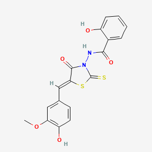 molecular formula C18H14N2O5S2 B6139136 2-hydroxy-N-[5-(4-hydroxy-3-methoxybenzylidene)-4-oxo-2-thioxo-1,3-thiazolidin-3-yl]benzamide 