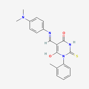molecular formula C20H20N4O2S B6139163 5-({[4-(dimethylamino)phenyl]amino}methylene)-1-(2-methylphenyl)-2-thioxodihydro-4,6(1H,5H)-pyrimidinedione 