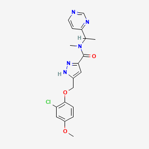 molecular formula C19H20ClN5O3 B6139278 5-[(2-chloro-4-methoxyphenoxy)methyl]-N-methyl-N-[1-(4-pyrimidinyl)ethyl]-1H-pyrazole-3-carboxamide 