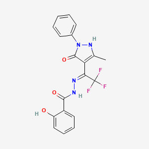 2-hydroxy-N'-[2,2,2-trifluoro-1-(5-hydroxy-3-methyl-1-phenyl-1H-pyrazol-4-yl)ethylidene]benzohydrazide
