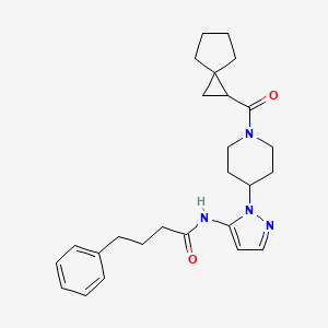 molecular formula C26H34N4O2 B6139508 4-phenyl-N-{1-[1-(spiro[2.4]hept-1-ylcarbonyl)-4-piperidinyl]-1H-pyrazol-5-yl}butanamide 