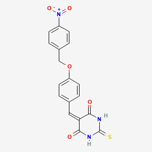 molecular formula C18H13N3O5S B6139725 5-{4-[(4-nitrobenzyl)oxy]benzylidene}-2-thioxodihydro-4,6(1H,5H)-pyrimidinedione 