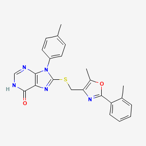 molecular formula C24H21N5O2S B6139789 8-({[5-methyl-2-(2-methylphenyl)-1,3-oxazol-4-yl]methyl}thio)-9-(4-methylphenyl)-1,9-dihydro-6H-purin-6-one 
