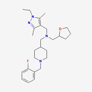 molecular formula C26H39FN4O B6140021 1-(1-ethyl-3,5-dimethyl-1H-pyrazol-4-yl)-N-{[1-(2-fluorobenzyl)-4-piperidinyl]methyl}-N-(tetrahydro-2-furanylmethyl)methanamine 