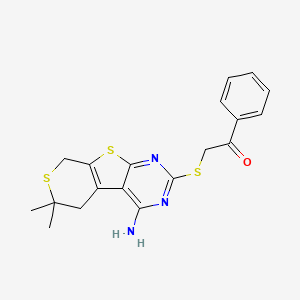 molecular formula C19H19N3OS3 B6140027 2-[(4-amino-6,6-dimethyl-5,8-dihydro-6H-thiopyrano[4',3':4,5]thieno[2,3-d]pyrimidin-2-yl)thio]-1-phenylethanone 