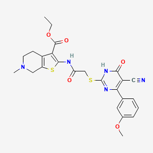molecular formula C25H25N5O5S2 B6140127 ethyl 2-[({[5-cyano-4-(3-methoxyphenyl)-6-oxo-1,6-dihydro-2-pyrimidinyl]thio}acetyl)amino]-6-methyl-4,5,6,7-tetrahydrothieno[2,3-c]pyridine-3-carboxylate 