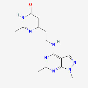 molecular formula C14H17N7O B6140213 6-{2-[(1,6-dimethyl-1H-pyrazolo[3,4-d]pyrimidin-4-yl)amino]ethyl}-2-methyl-4-pyrimidinol 