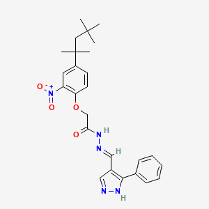 molecular formula C26H31N5O4 B6140302 2-[2-nitro-4-(1,1,3,3-tetramethylbutyl)phenoxy]-N'-[(3-phenyl-1H-pyrazol-4-yl)methylene]acetohydrazide 