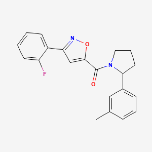 molecular formula C21H19FN2O2 B6140509 3-(2-fluorophenyl)-5-{[2-(3-methylphenyl)-1-pyrrolidinyl]carbonyl}isoxazole 