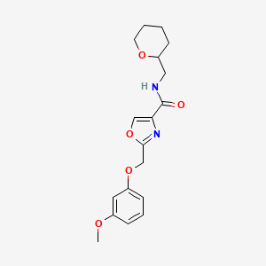 molecular formula C18H22N2O5 B6140518 2-[(3-methoxyphenoxy)methyl]-N-(tetrahydro-2H-pyran-2-ylmethyl)-1,3-oxazole-4-carboxamide 